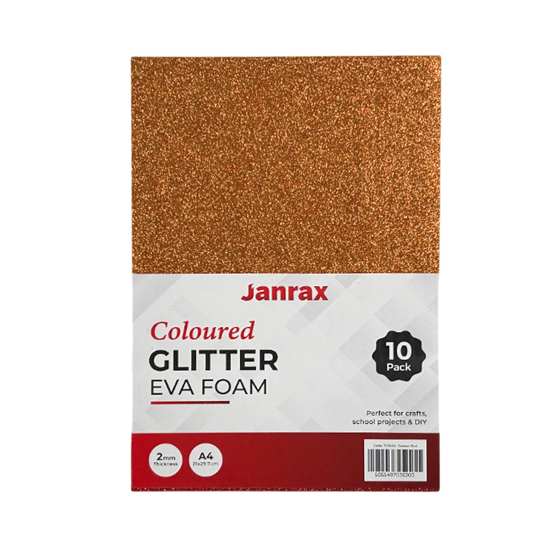 Pack of 10 A4 Orange Glitter EVA Foam Sheets