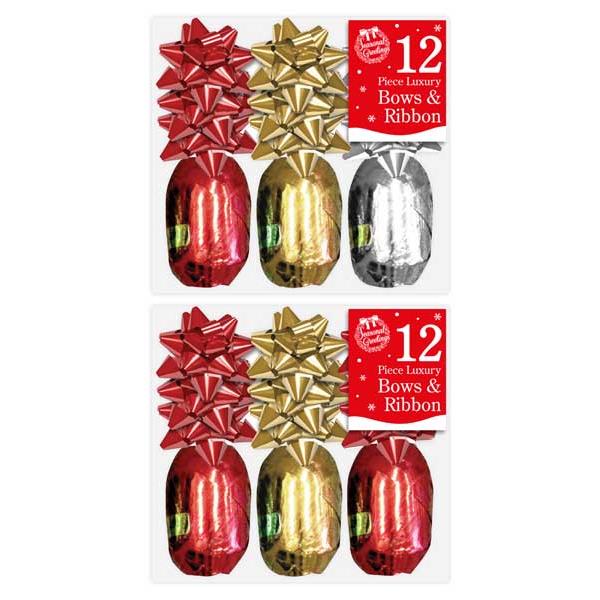 Pack of 12 Assorted Ribbon and Bow Pack Christmas