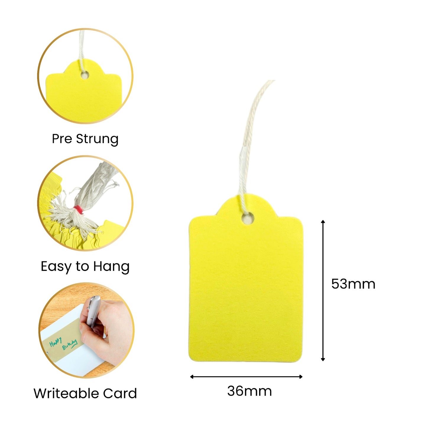 Pack of 100 Large White Strung Tags 36 x 53mm