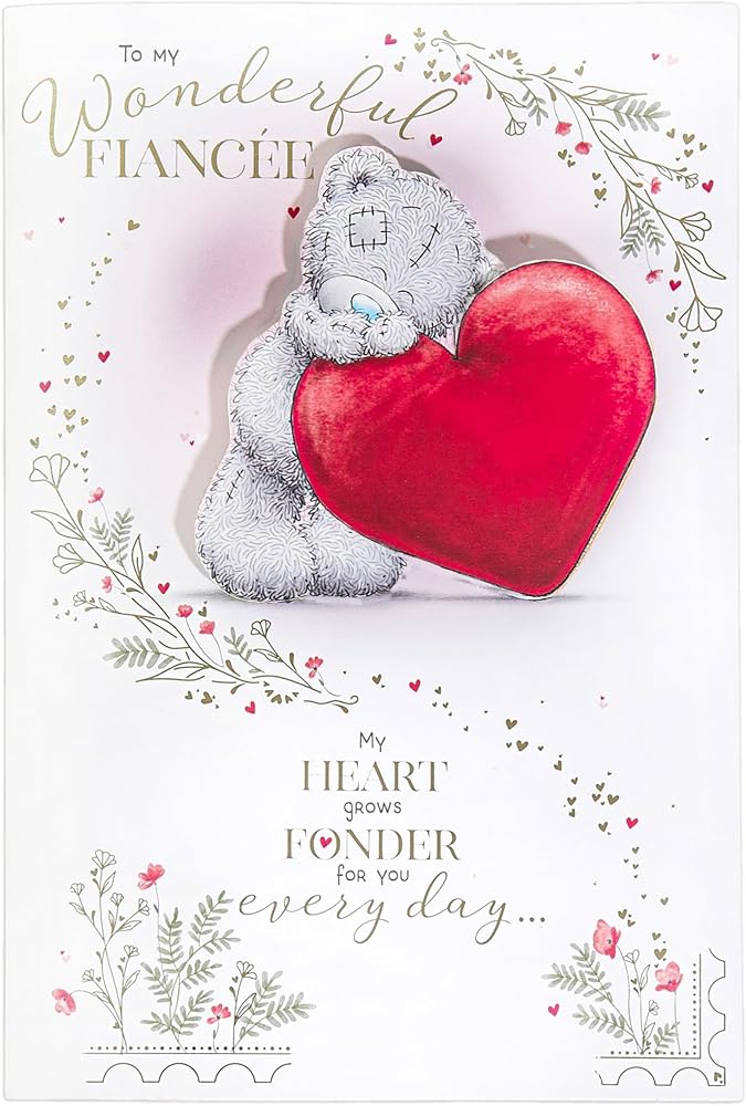 Bear Leaning On Red Heart Luxury Handmade Fiancée Valentine's Day Card {DC}