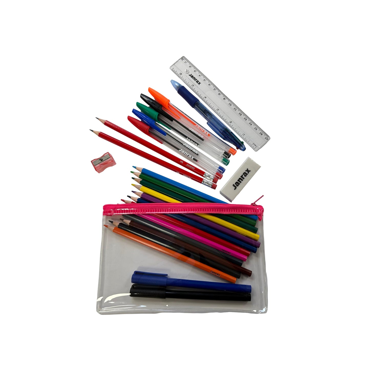 Stationery Filled Pink Zip 8x5" Pencil Case with Colouring Pencils