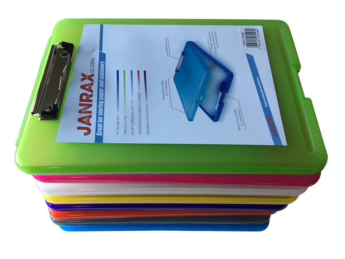 Pack of 8 Assorted Colour A4 Clipboard Box Files