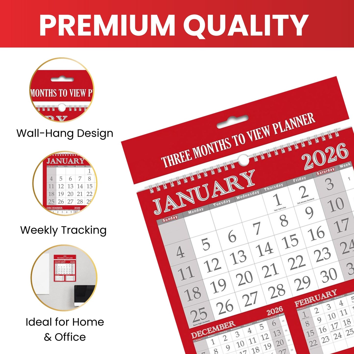 A4 Month To View Calendar 2026 – 297mm x 210mm