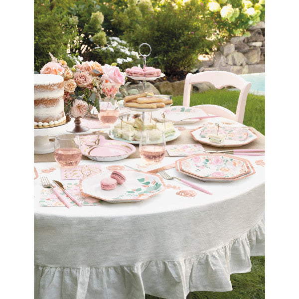 Pack of 8 Pink Blooms Octagon Shaped 8.25" Plates with Foil Stamping {DC}