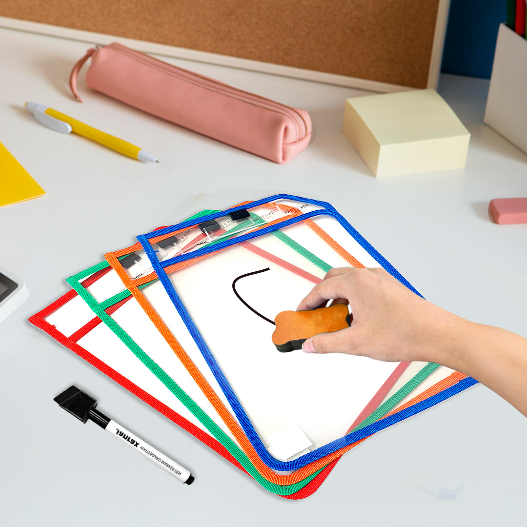 Blue Edge Clear Dry Erase Write and Wipe Reusable Sleeve Pocket
