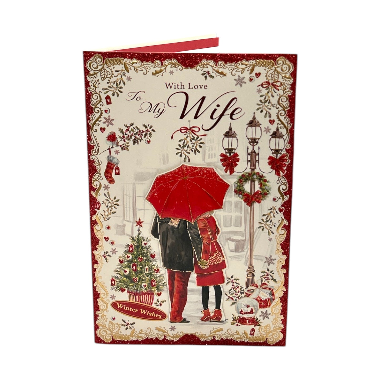 Romantic Festive Design With Love to My Wife Christmas Card