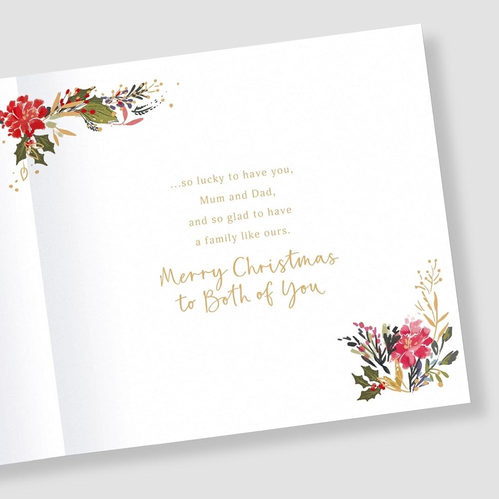 Gold Foiled Festive Heart Wreath Mum & Dad Christmas Card