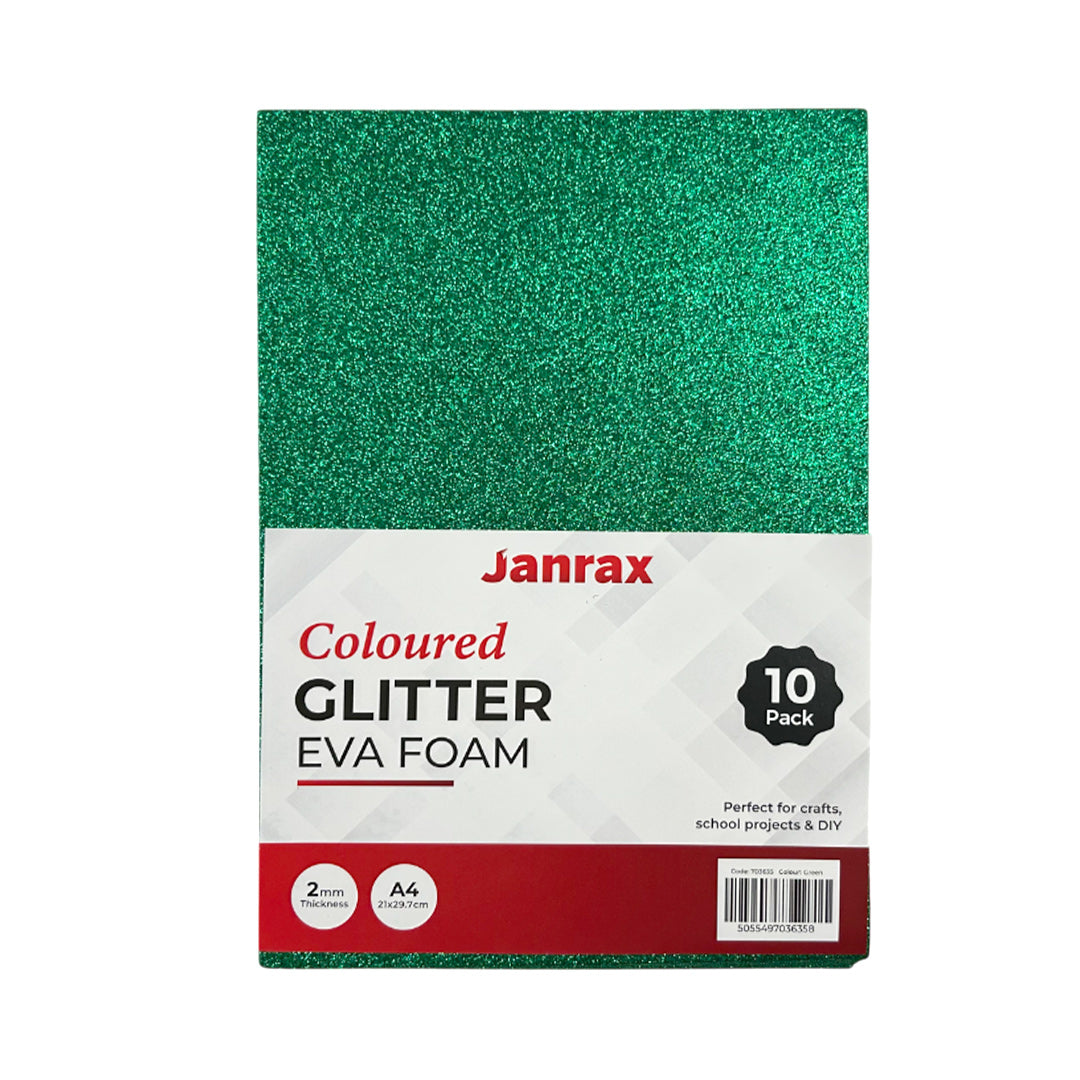 Pack of 10 A4 Green Glitter EVA Foam Sheets
