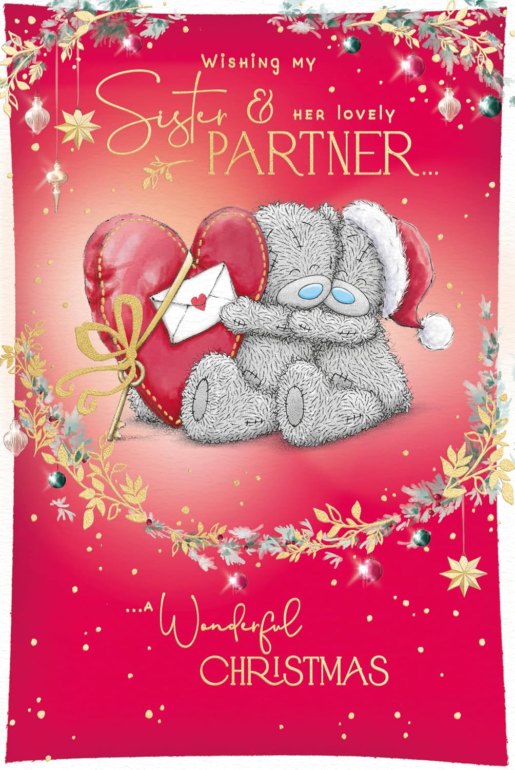 Bears Sat With Big Red Heart Fabulous Sister And Partner Christmas Card