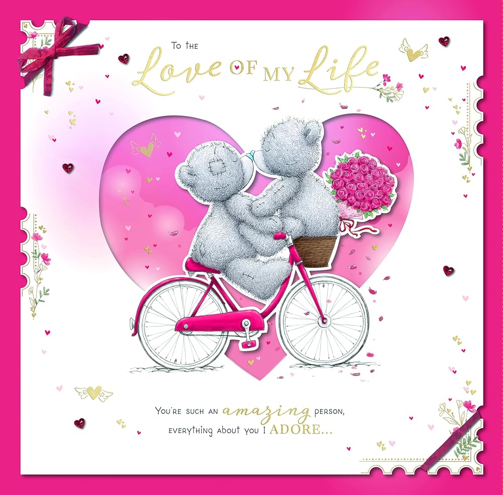 Bears On Bicycle Love of my Life Luxury Large Boxed Handmade Valentine's Day Card {DC}