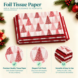 Pack of 8 Christmas Line Art Luxury Red Foil Design & Plain Red 50 x 70 cm Tissue Sheets - Christmas Valentine's Wedding Birthday