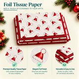 Pack of 8 Christmas Santa Hat Toss Luxury Foil Design & Plain Red 50 x 70 cm Tissue Sheets