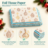 Pack of 8 Sweet Celebration Luxury Gold Foil Design & Plain Sky Blue 50 x 70 cm Tissue Sheets - Birthday, Cake, Boys