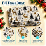 Pack of 5 Woodland Christmas Wonder Design 50 x 70 cm Luxury Foil Tissue Sheets - Reindeer, Snowflakes, Trees