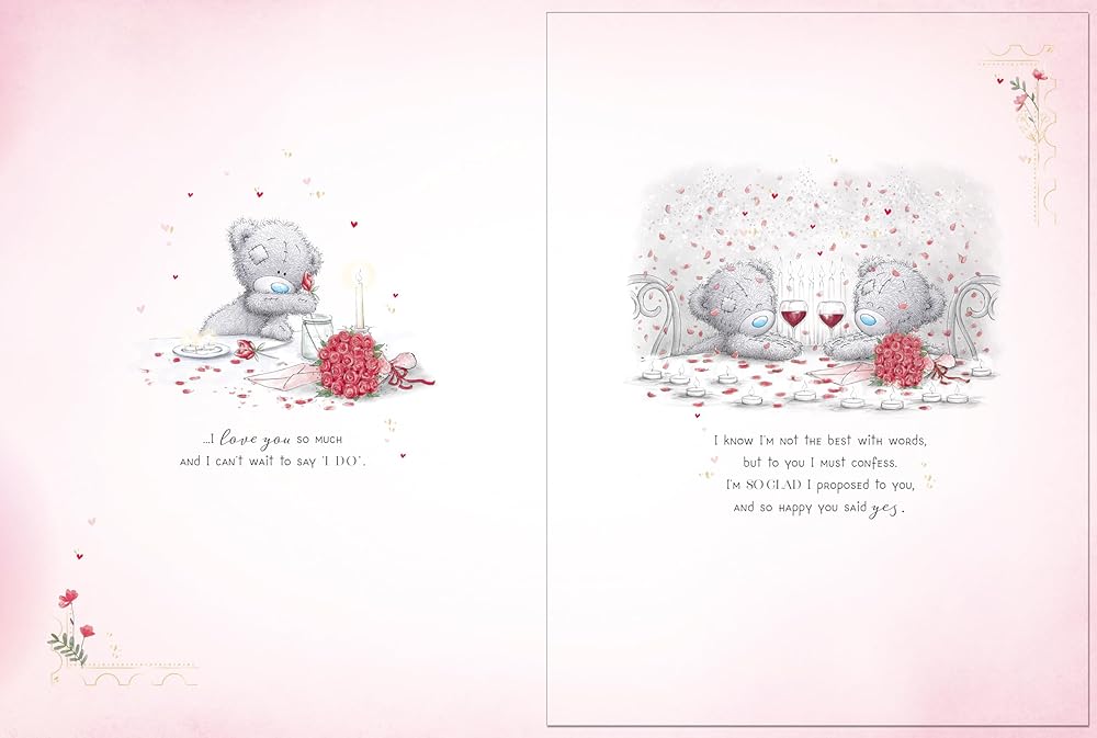 Bears Sat At Table Beautiful Fiancée Luxury Boxed Handmade Valentine's Day Card {DC}