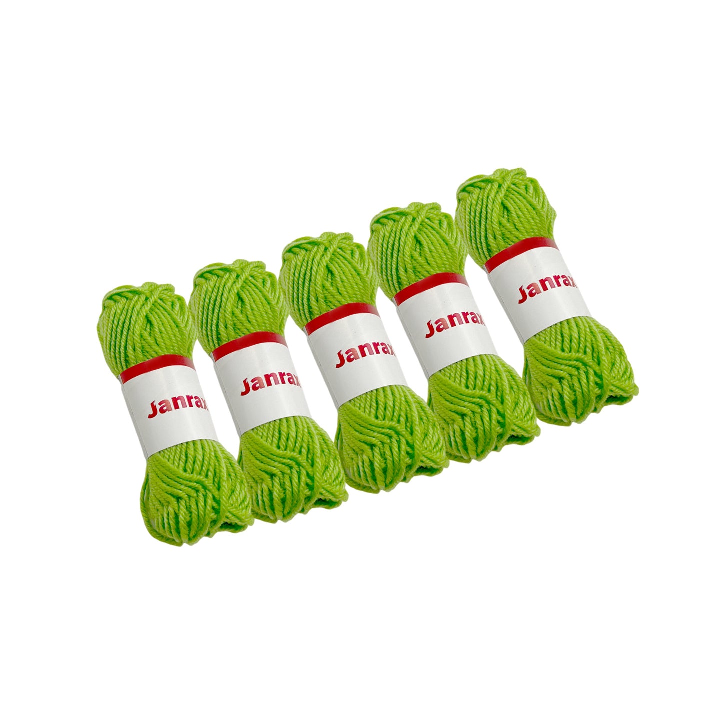 Pack of 5 Light Green Acrylic Yarn Rolls – 10g each, 4 Strand 8 Ply Knitting Wool