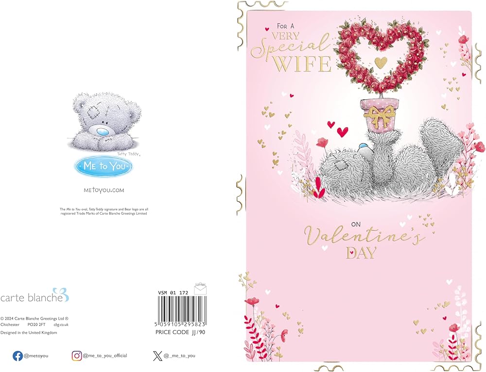 Bear With Heart Shaped Plant Wife Valentine's Day Card {DC}