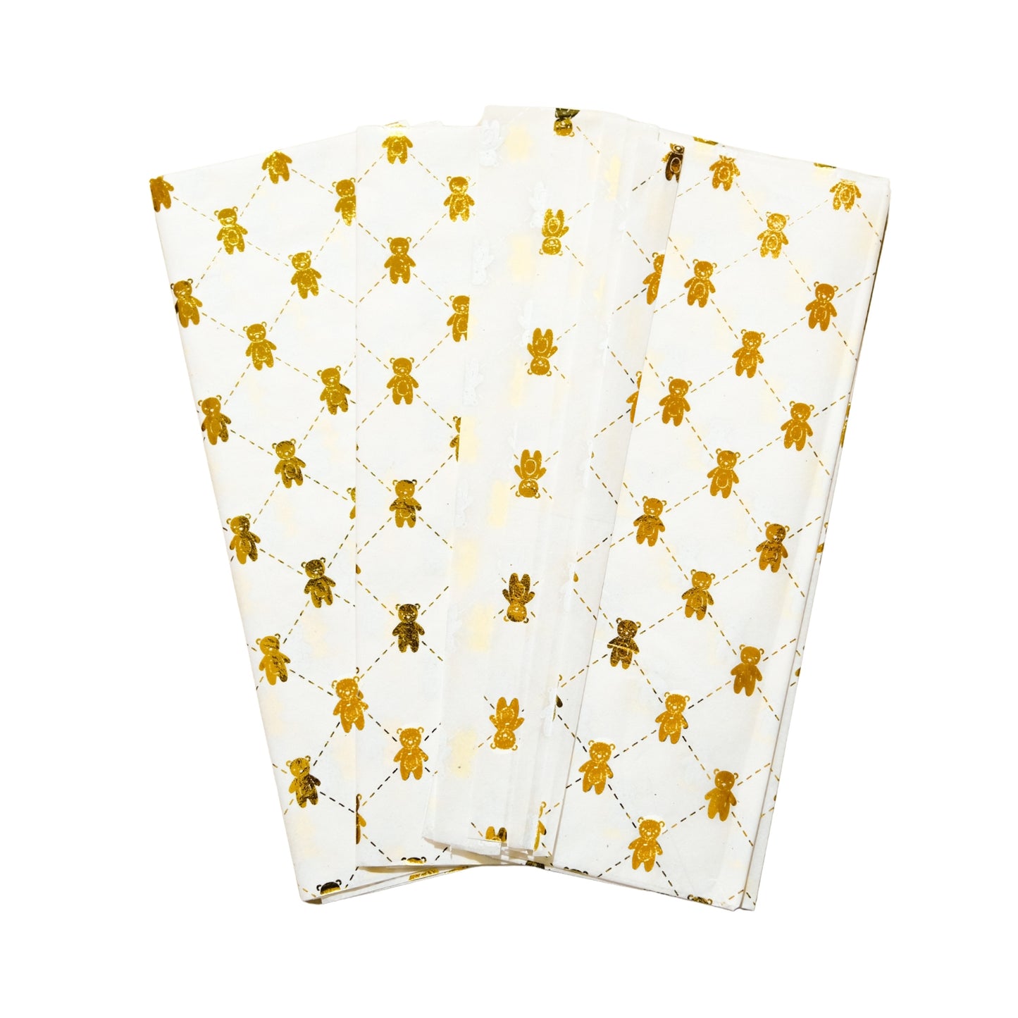 Pack of 10 Teddy Bear Luxury Gold Metallic Plastic-Free 18gsm Tissue Paper Sheets 50x70cm