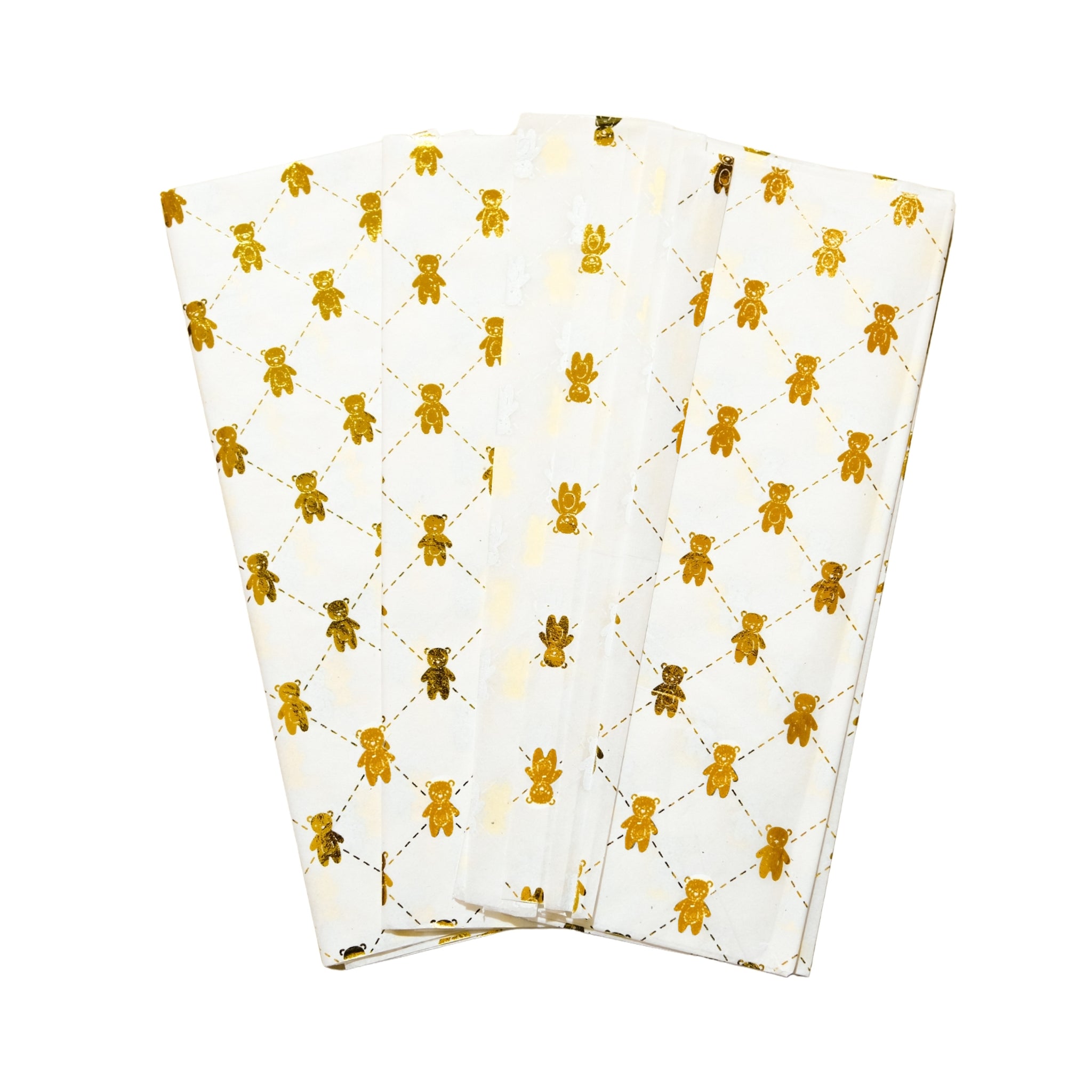 Pack of 10 Teddy Bear Luxury Gold Metallic Plastic-Free 18gsm Tissue Paper Sheets 50x70cm