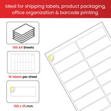 Pack of 1600 White 100x35mm Self Adhesive Labels (16 Labels per A4 Sheet)