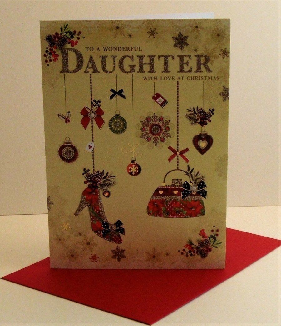 Wishing Well Shoes & Handbag Daughter Christmas Card 