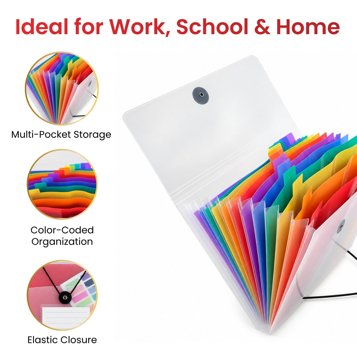 13 Part DL Rainbow Coloured Tabs Expanding File with Elastic Closure