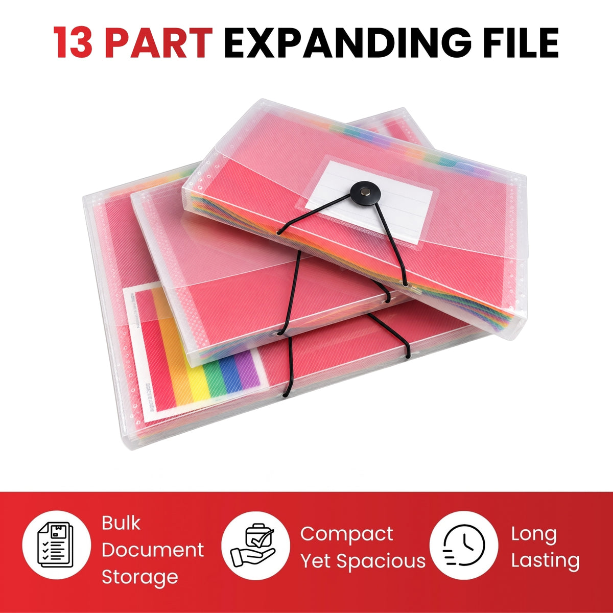 13 Part DL Rainbow Coloured Tabs Expanding File with Elastic Closure