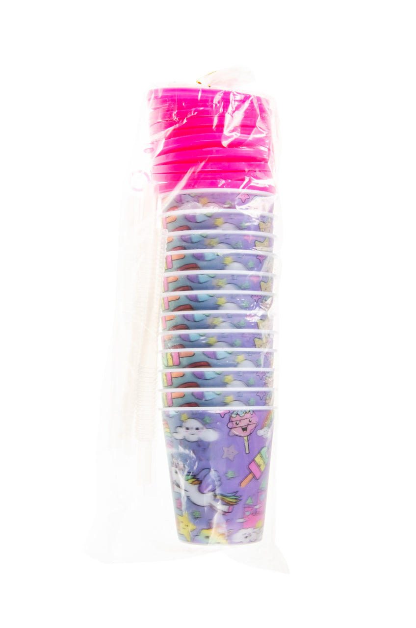 Unicorn Theme 3D Cup With Straw and Lid