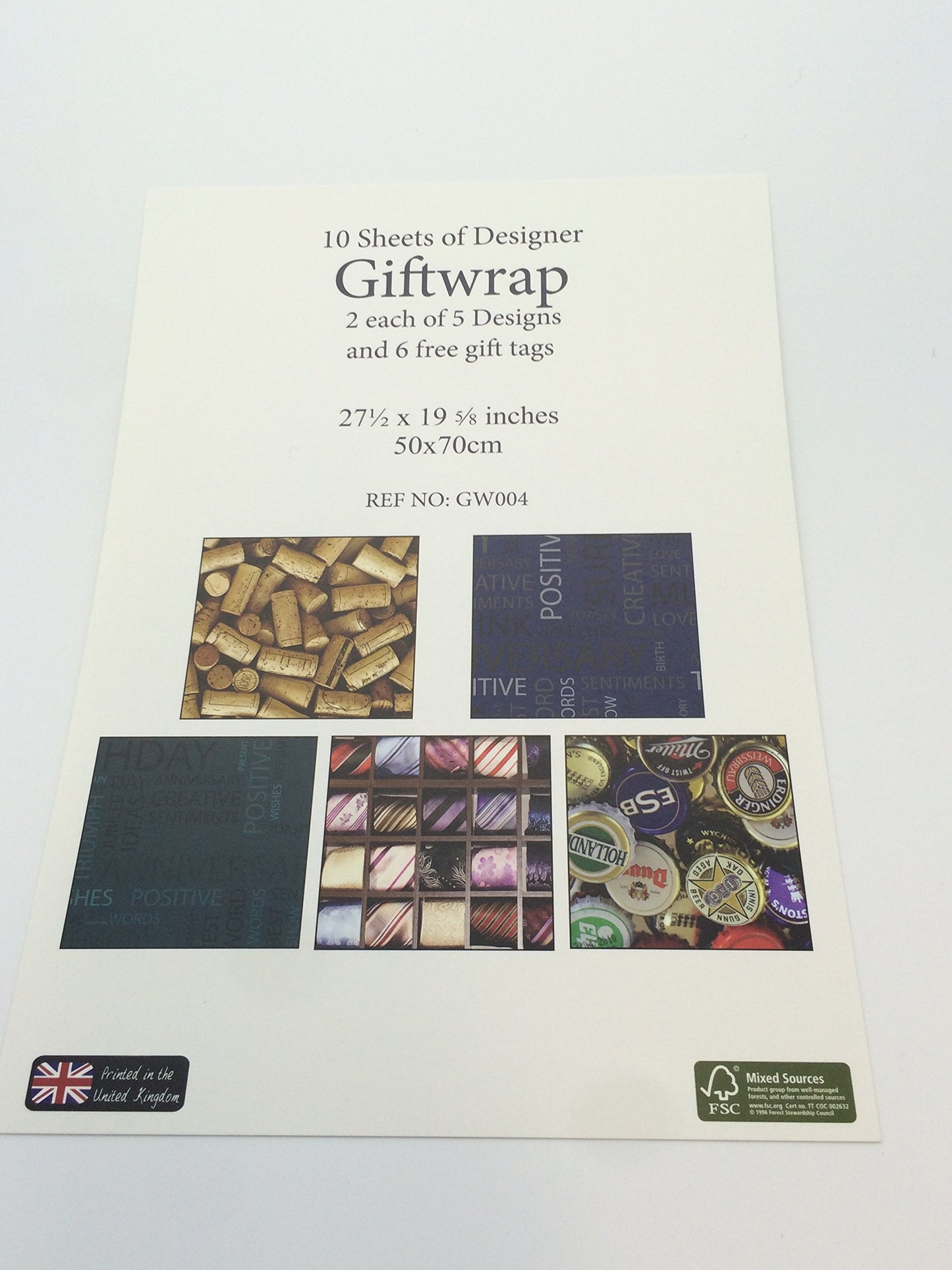 10 Sheets of Luxury 'Unique Design' Gift Wrapping Paper and Tags - Birthday, Christmas, Father's Day, Congratulations Wrap etc