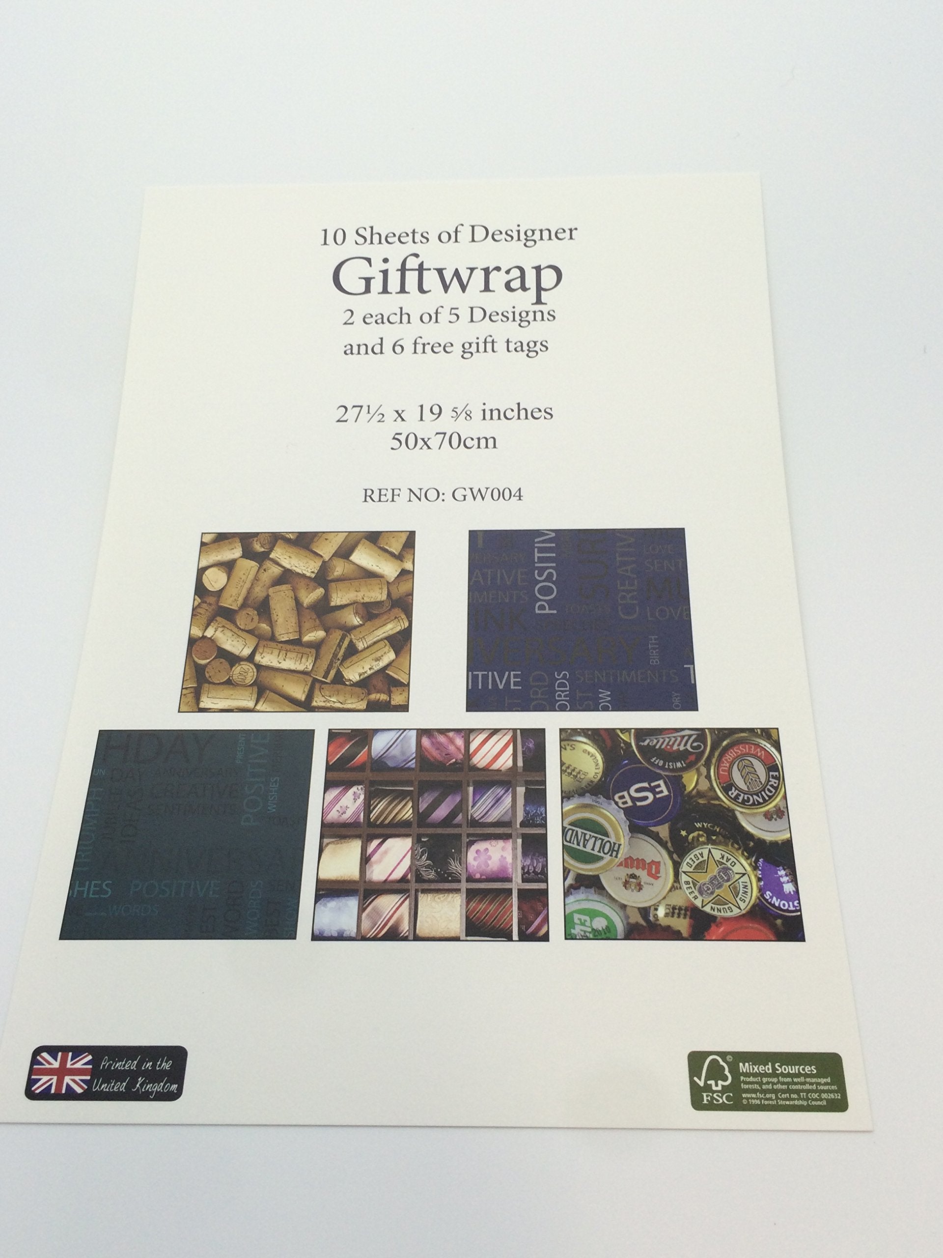 10 Sheets of Luxury 'Unique Design' Gift Wrapping Paper and Tags - Birthday, Christmas, Father's Day, Congratulations Wrap etc