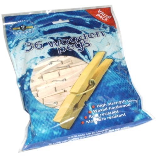 Pack of 36 Wooden Pegs - Laundry Washing