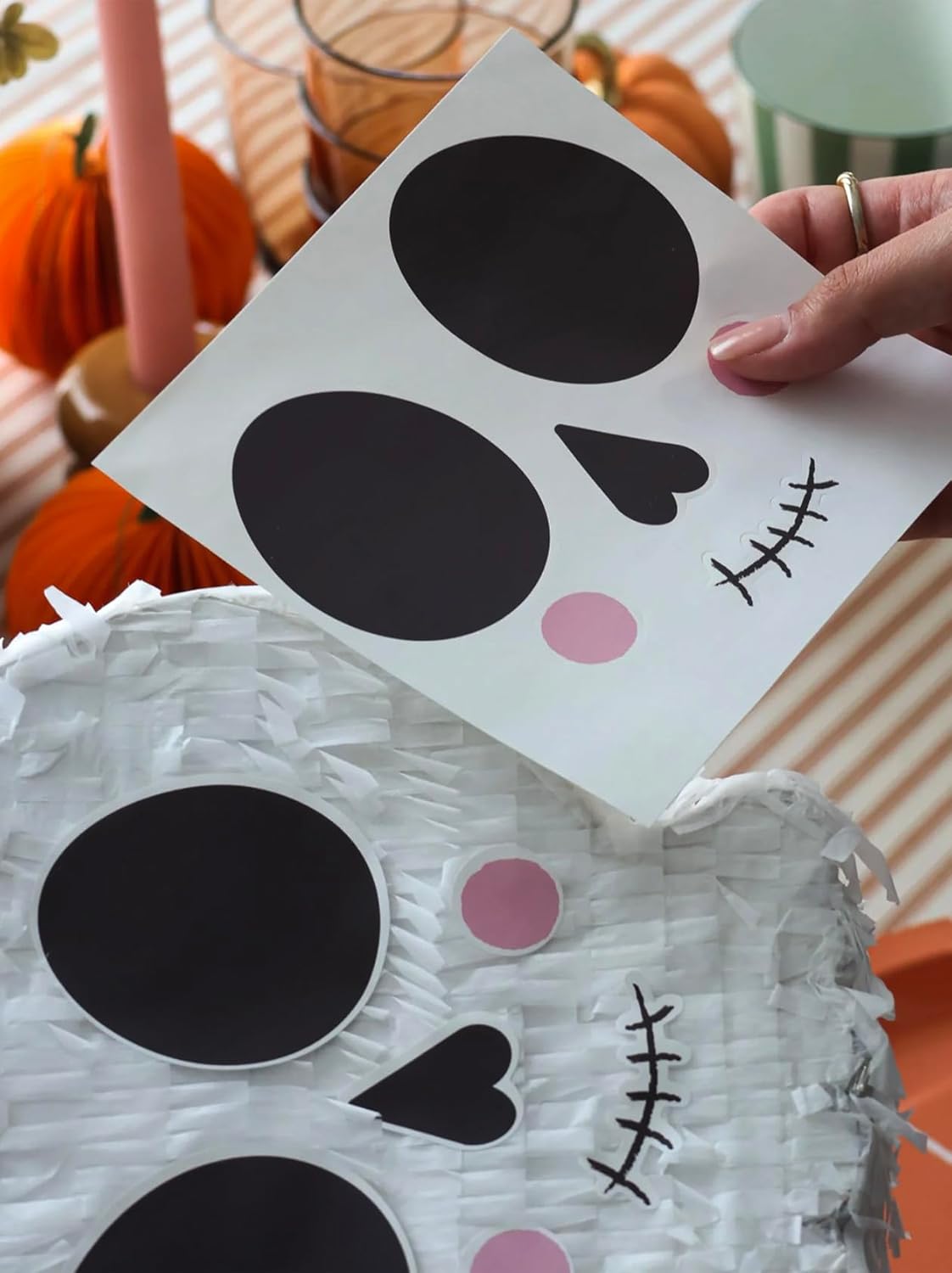 White Skull Shaped Pinata With Face Stickers Sp0210