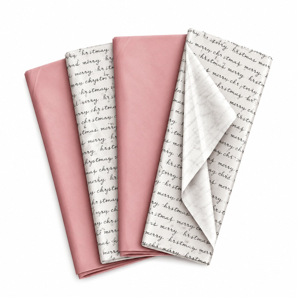 Pack of 8 Merry Christmas Script Luxury Silver Foil Design & Plain Pink 50 x 70 cm Tissue Sheets