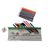 Stationery Filled Green Zip 13x5" Pencil Case with Colouring Pencils