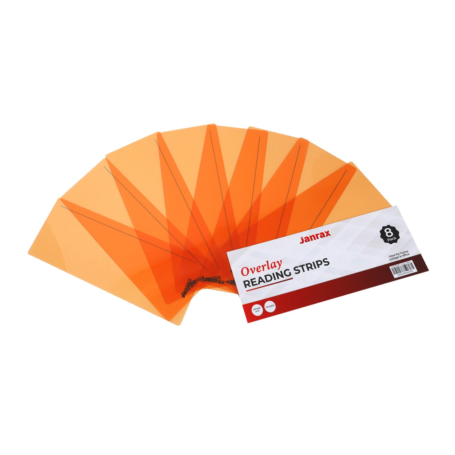Pack of 8 Peach 210x80mm Dyslexia Overlay Reading Strips – PET Material, Rounded Corners