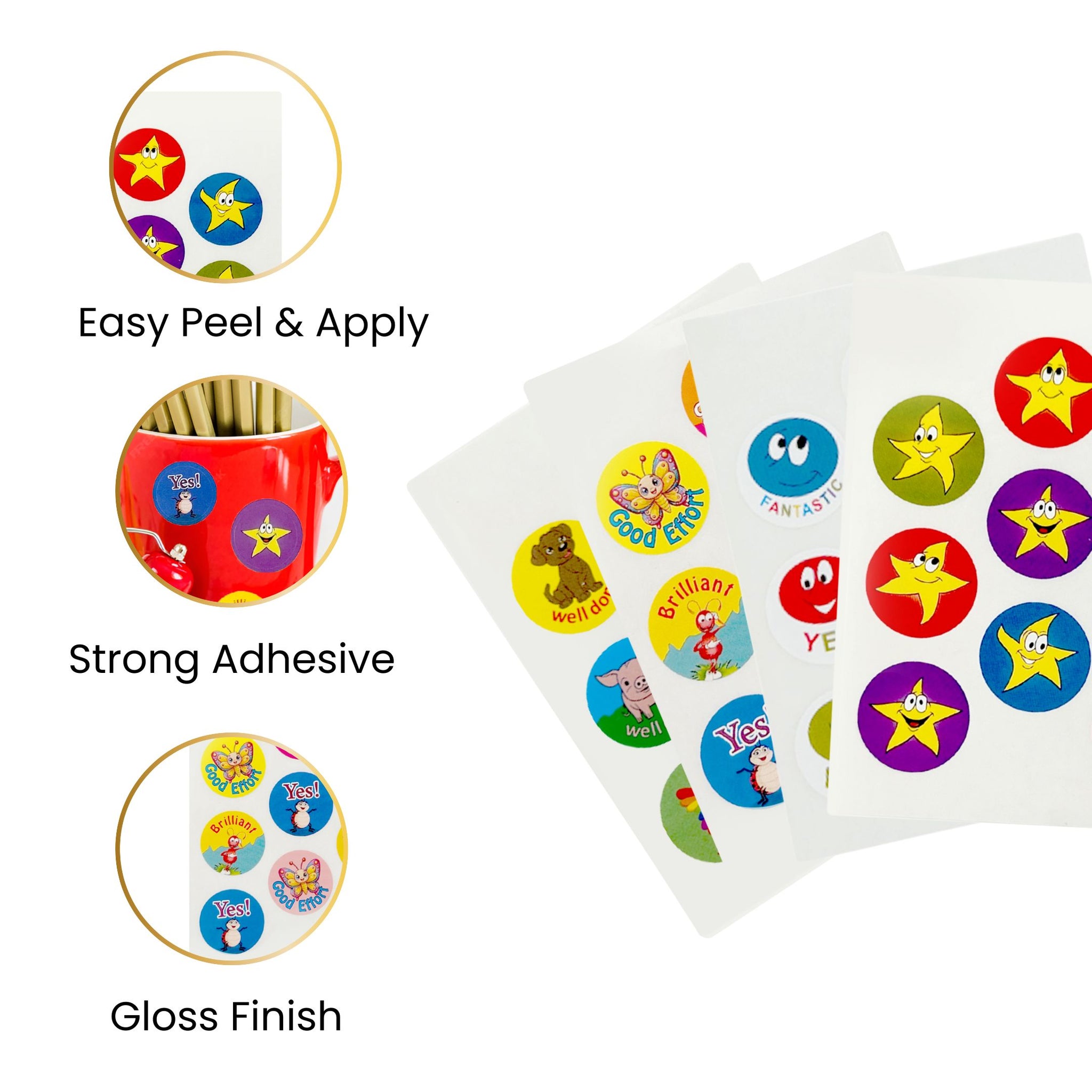 Pack of 27 Motivational Stars 24mm Round Self-Adhesive Labels