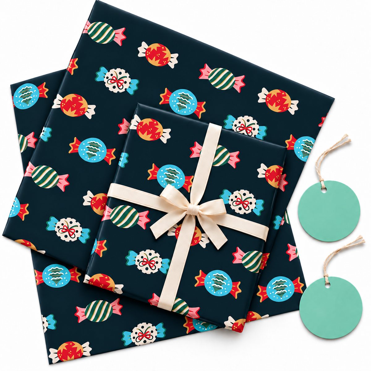 Pack of 2 Wrapped Wishes Design 50 x 70 cm Gift Wrap Sheets with 2 Tags - Halloween Birthdays Everyday Celebrations