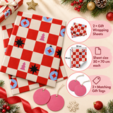 Pack of 2 Festive Checkboard Design 50 x 70 cm Gift Wrap Sheets with 2 Tags - Christmas Valentine’s Mother's Day Everyday Celebrations