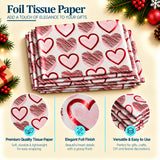 Pack of 5 Heart Medley Design 50 x 70 cm Luxury Red Foil Tissue Sheets - Valentines, Anniversary, Wedding