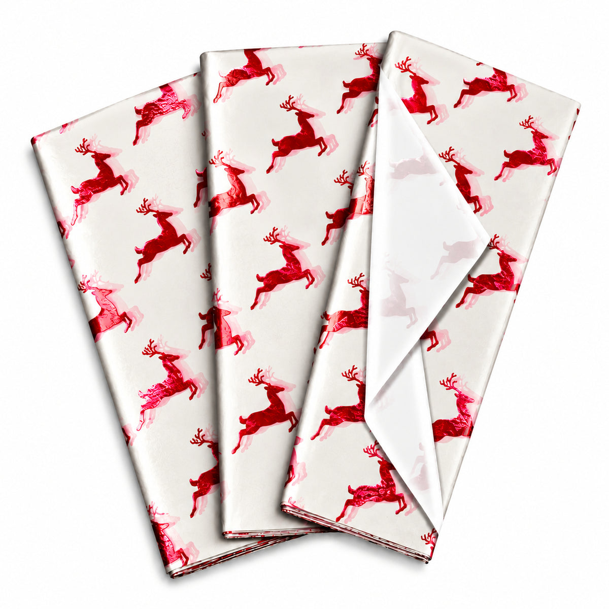 Pack of 5 Christmas Flying Reindeer Design 50 x 70 cm Luxury Red Foil Tissue Sheets