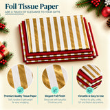 Pack of 8 Abstract Stripes Luxury Foil Design & Plain Red 50 x 70 cm Tissue Sheets - Christmas Wedding Valentine's Day