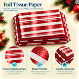 Pack of 5 Modern Stripe Band Design 50 x 70 cm Luxury Red Foil Tissue Sheets - Christmas, Valentines, Anniversary