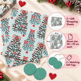 Pack of 2 Festive Tree Charm Design 50 x 70 cm Gift Wrap Sheets with 2 Tags - Christmas Seasonal Celebrations Winter Parties