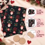Pack of 2 Winter Bouquet Design 50 x 70 cm Gift Wrap Sheets with 2 Tags - Christmas Seasonal Celebrations Winter Parties