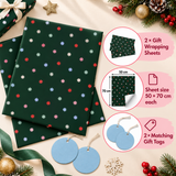 Pack of 2 Christmas Midnight Starfall Design 50 x 70 cm Gift Wrap Sheets with 2 Tags - Christmas Birthdays Kids Party Holiday Gifting