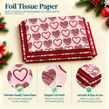 Pack of 8 Valentine Hearts Medley Luxury Red Foil Design & Plain Red 50 x 70 cm Tissue Sheets - Christmas Valentine's Wedding Birthday