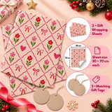 Pack of 2 Sweet Blooms Design 50 x 70 cm Gift Wrap Sheets with 2 Tags - Valentine’s Mother's Day Birthdays Everyday Celebrations