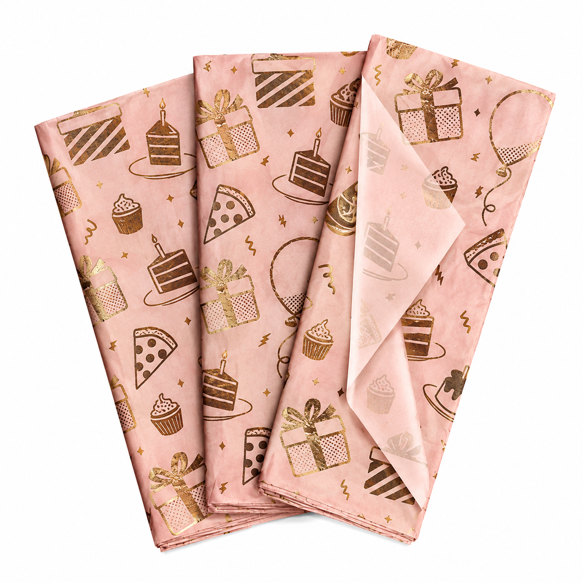 Pack of 5 Birthday Bliss Design 50 x 70 cm Luxury Gold Foil Tissue Sheets - Party, Gift, Cake, Celebration