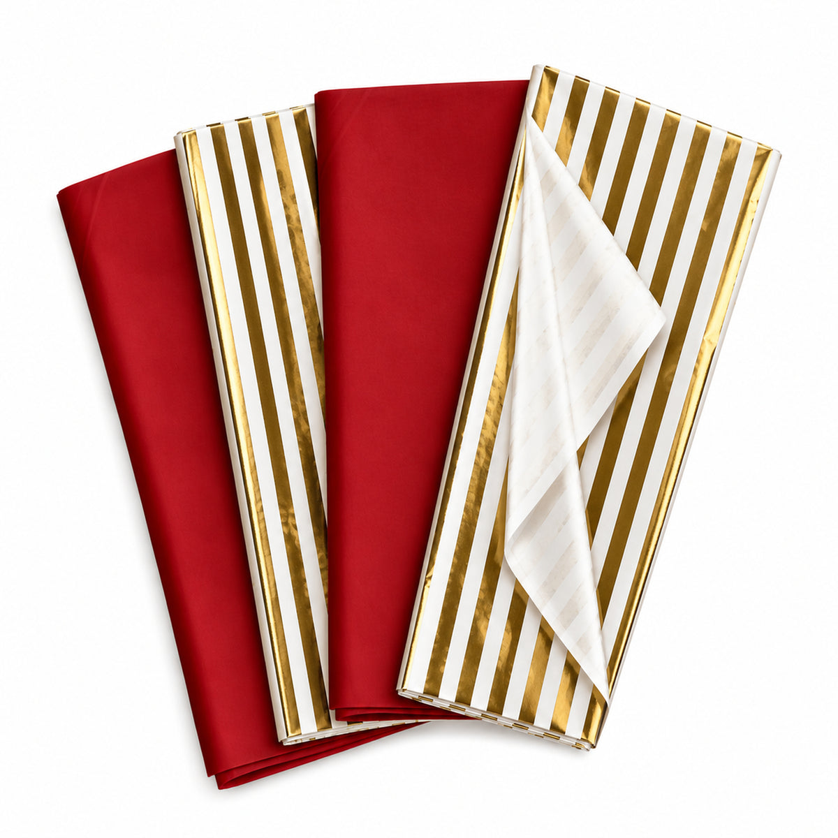 Pack of 8 Abstract Stripes Luxury Foil Design & Plain Red 50 x 70 cm Tissue Sheets - Christmas Wedding Valentine's Day
