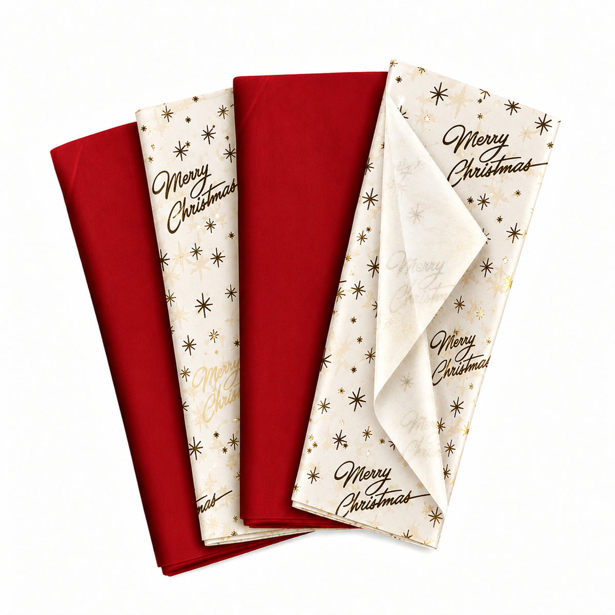 Pack of 8 Merry Christmas Luxury Gold Foil Design & Plain Red 50 x 70 cm Tissue Sheets